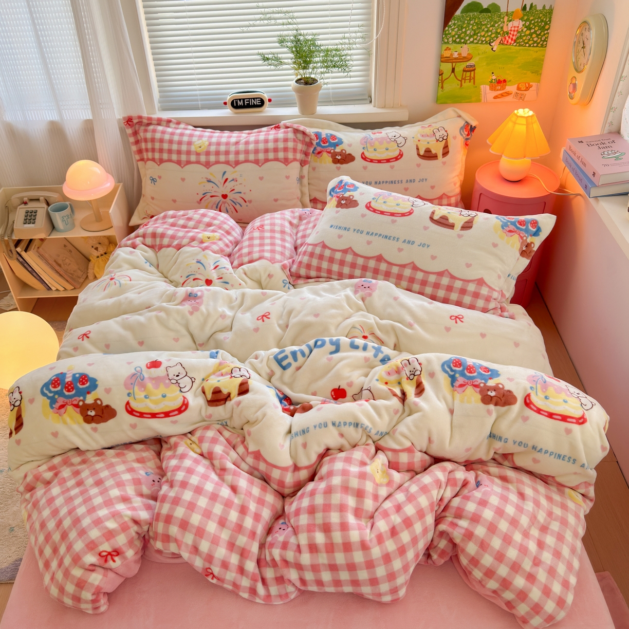 91家纺网 家纺一手货源 找家纺 铭宣 2025新款高克重牛奶绒印花保暖四件套床单床笠单被套款 生日派对