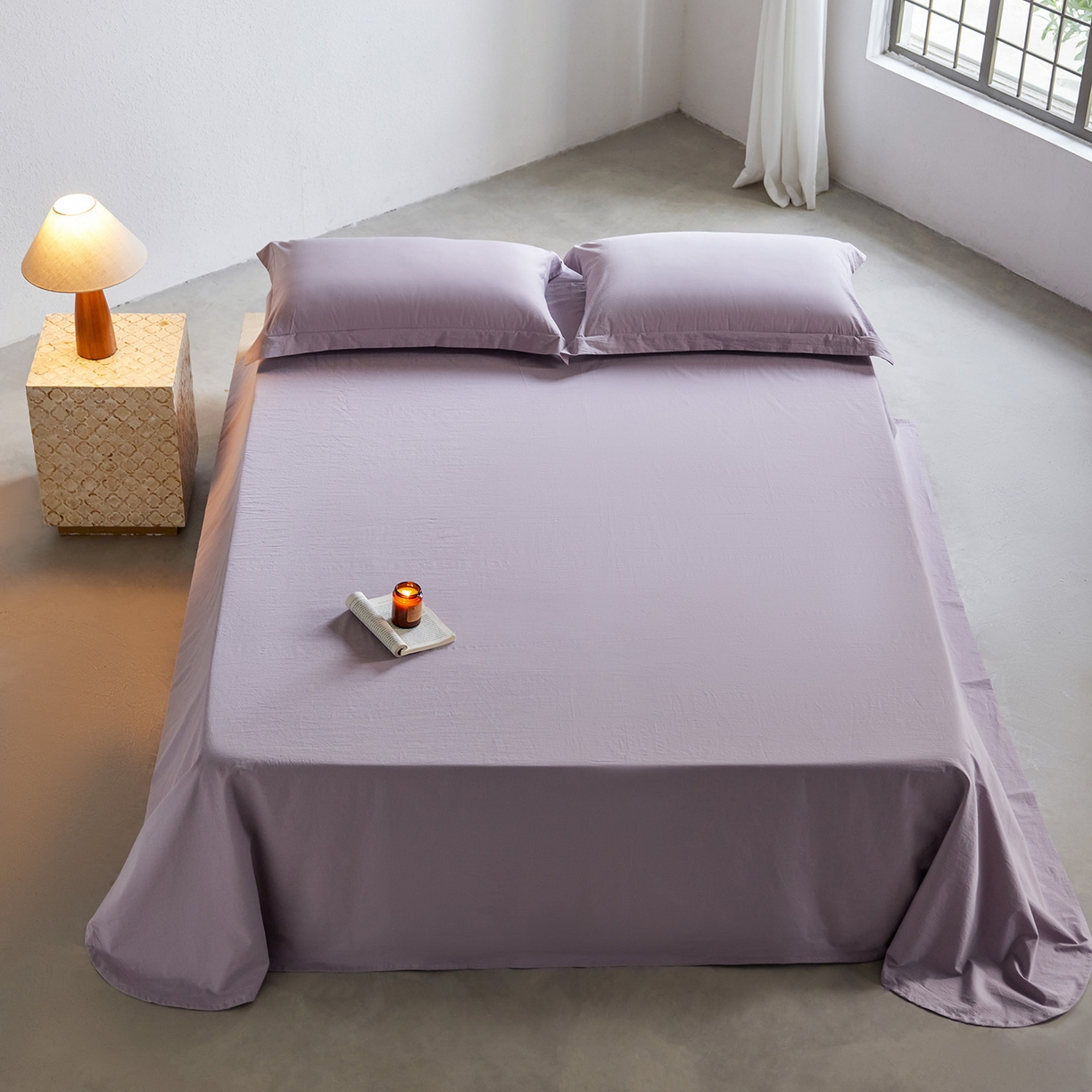 91家纺网 家纺一手货源 找家纺 轩和家居 2025新款70S砂洗长绒棉床单 烟凝