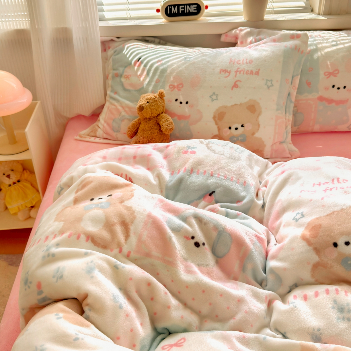 91家纺网 家纺一手货源 找家纺 铭宣 2025新款高克重牛奶绒印花保暖四件套床单床笠单被套款 甜心宝贝