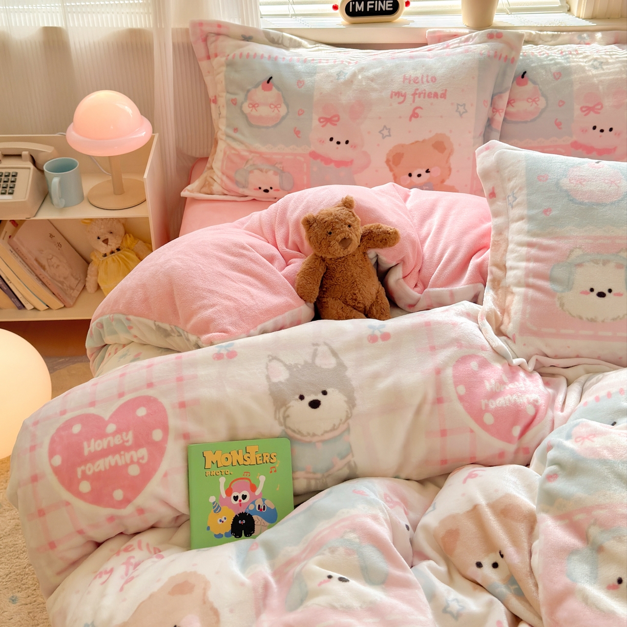 91家纺网 家纺一手货源 找家纺 铭宣 2025新款高克重牛奶绒印花保暖四件套床单床笠单被套款 甜心宝贝