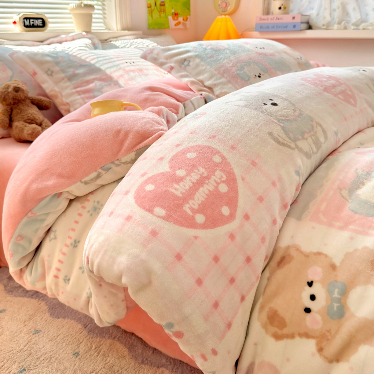 铭宣 2025新款高克重牛奶绒印花保暖四件套床单床笠单被套款 甜心宝贝