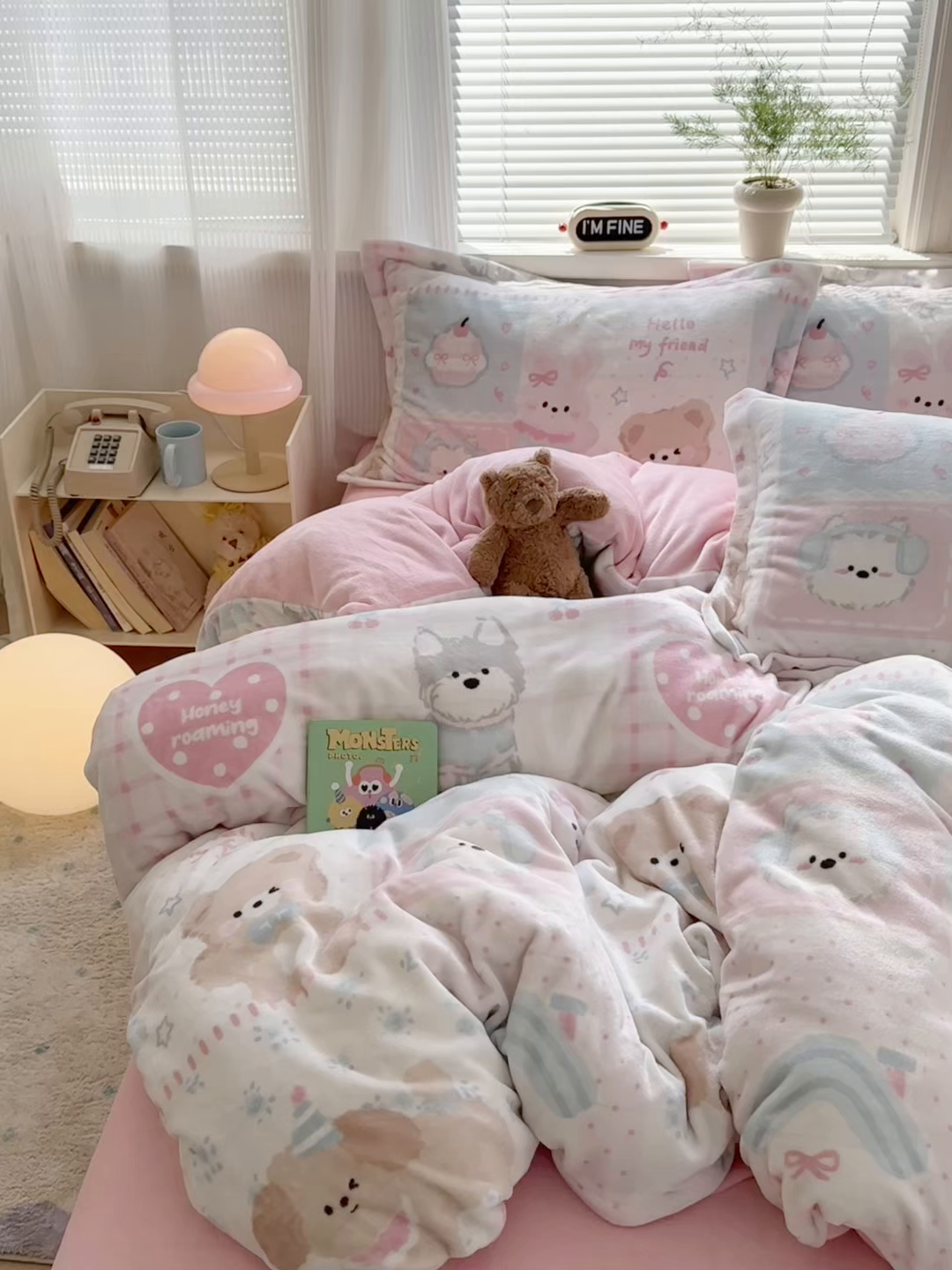 91家纺网 家纺一手货源 找家纺 铭宣 2025新款高克重牛奶绒印花保暖四件套床单床笠单被套款 甜心宝贝