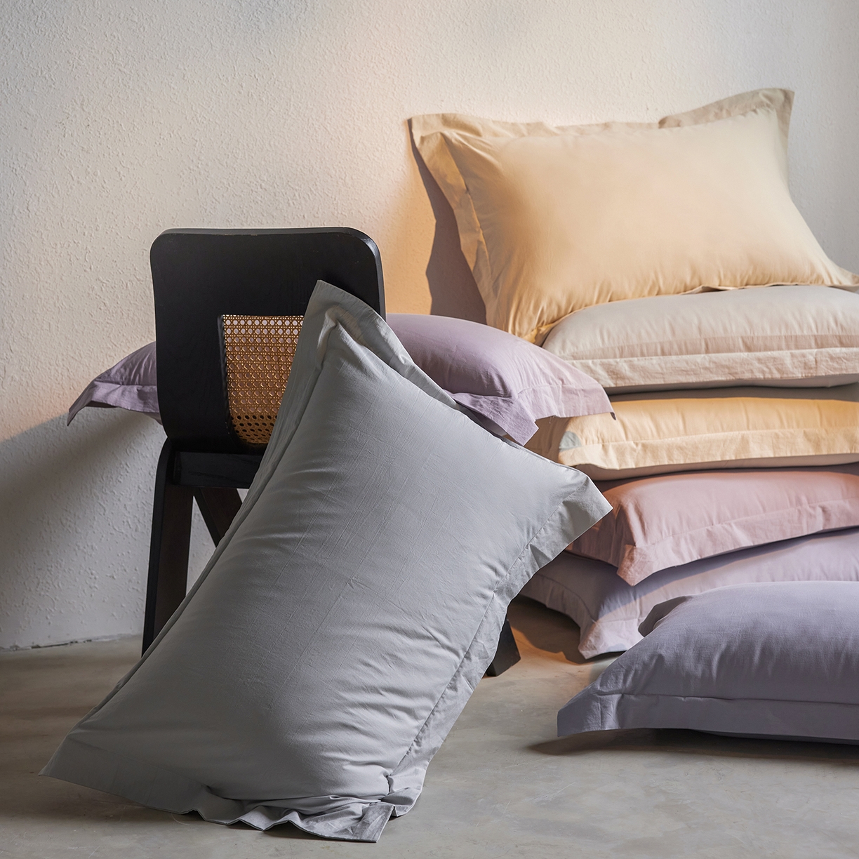 91家纺网 家纺一手货源 找家纺 轩和家居 2025新款70S砂洗长绒棉枕套 组合