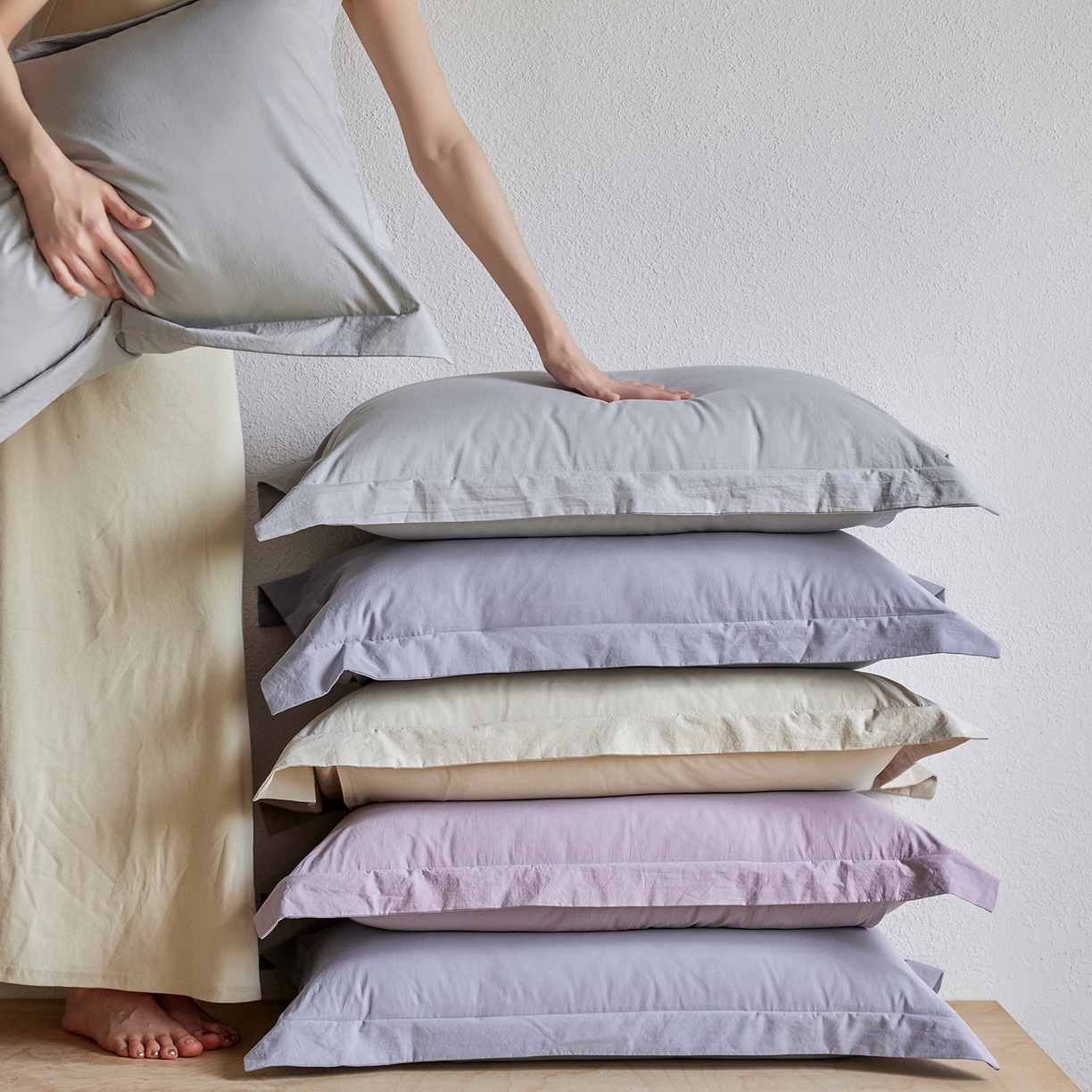 91家纺网 家纺一手货源 找家纺 轩和家居 2025新款70S砂洗长绒棉枕套 组合