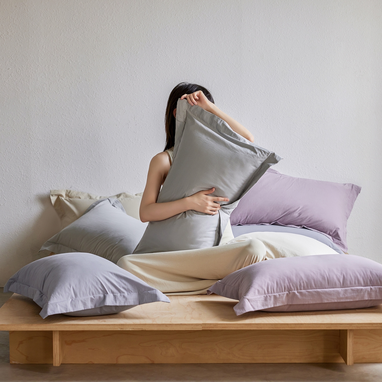 91家纺网 家纺一手货源 找家纺 轩和家居 2025新款70S砂洗长绒棉枕套 组合