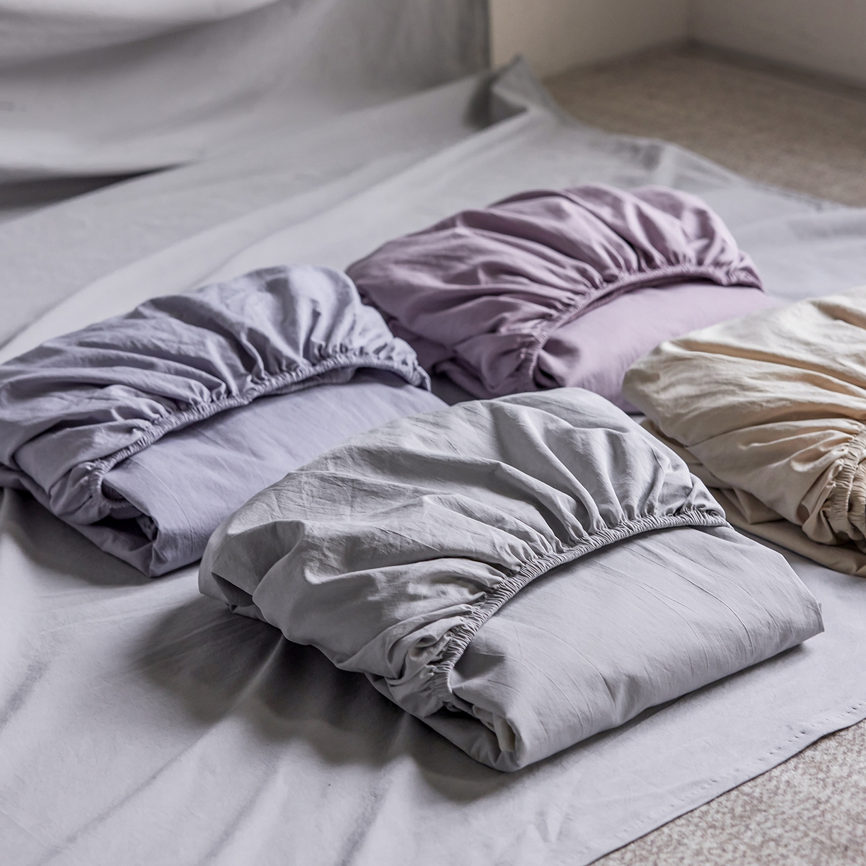 91家纺网 家纺一手货源 找家纺 轩和家居 2025新款70S砂洗长绒棉单床笠 床笠组合