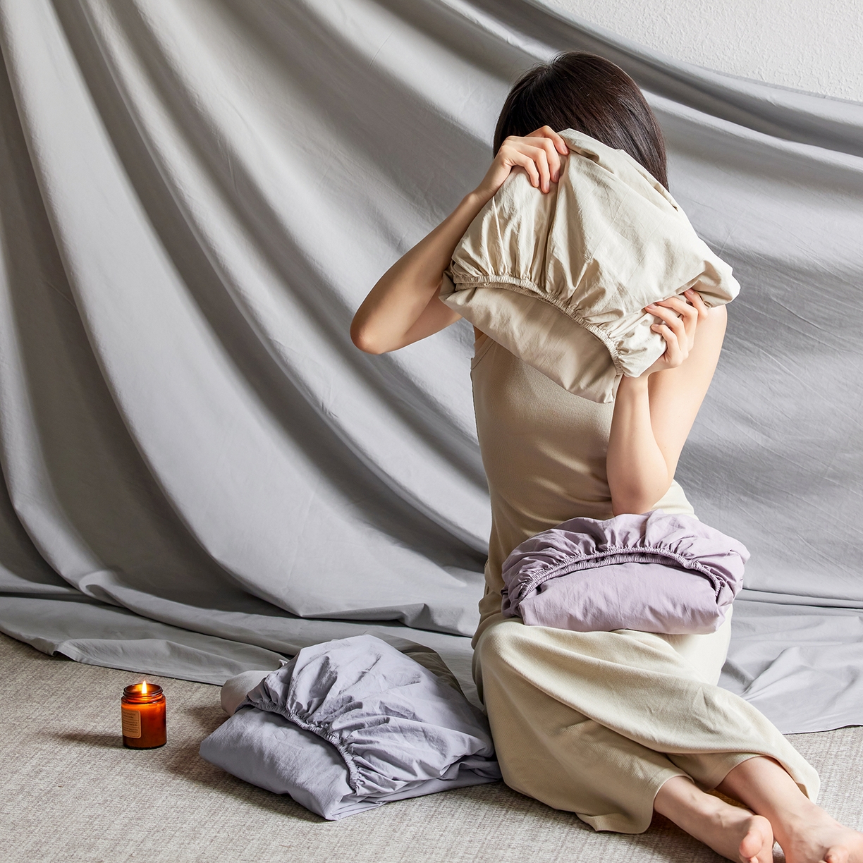 91家纺网 家纺一手货源 找家纺 轩和家居 2025新款70S砂洗长绒棉单床笠 床笠组合