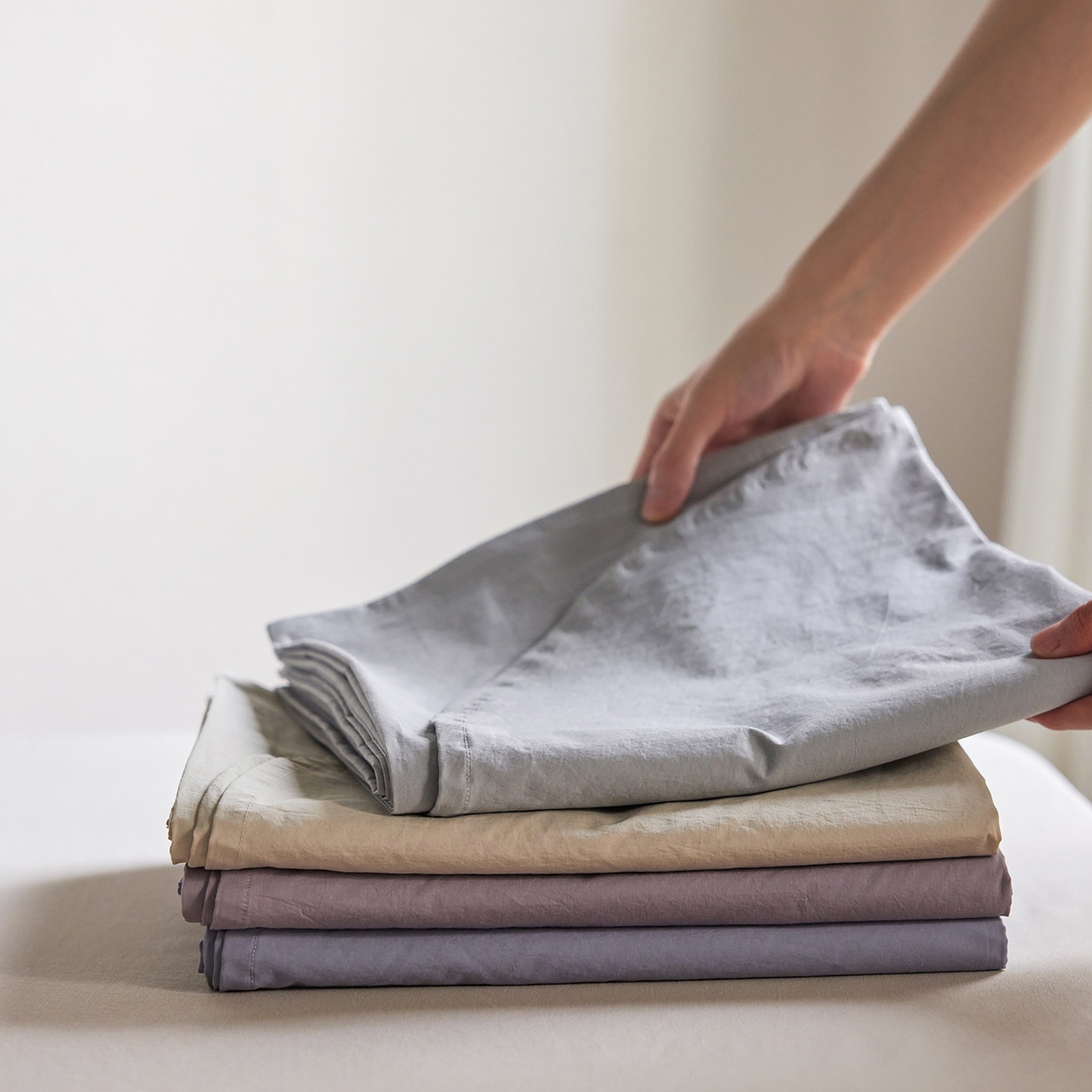 91家纺网 家纺一手货源 找家纺 轩和家居 2025新款70S砂洗长绒棉床单 床单组合