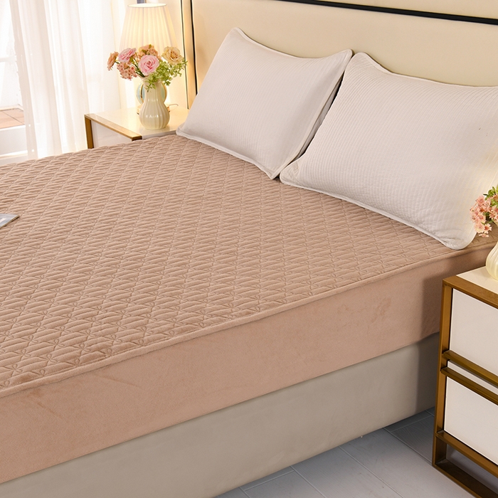 91家纺网 家纺一手货源 找家纺 栩裕纺织 2025新款亲肤绒夹棉保暖床笠 浅咖