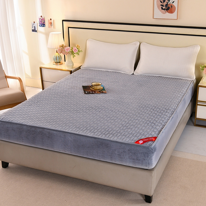 栩裕纺织 2025新款亲肤绒夹棉保暖床笠 浅蓝