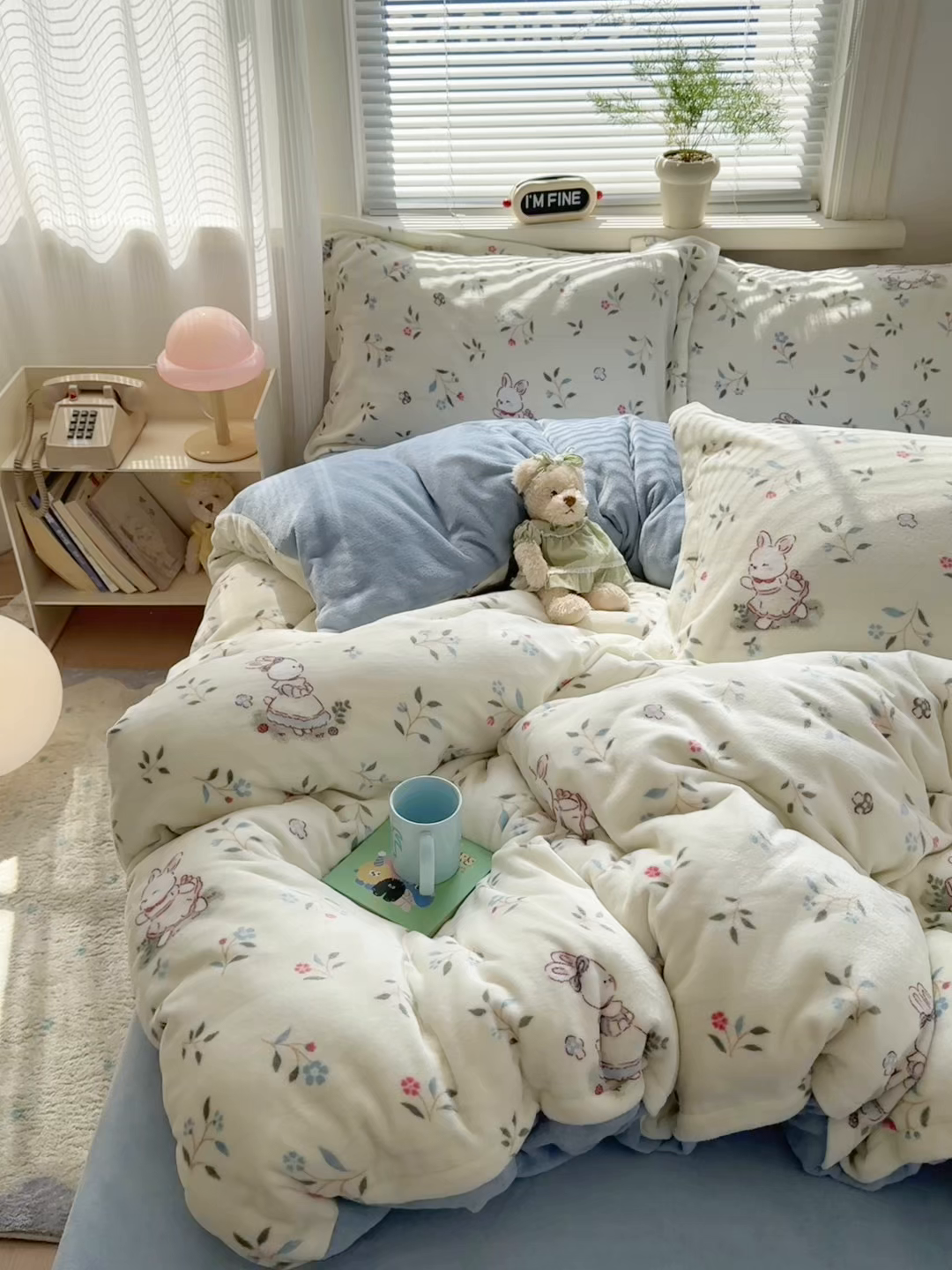 91家纺网 家纺一手货源 找家纺 铭宣 2025新款高克重牛奶绒印花保暖四件套床单床笠单被套款 童话小兔
