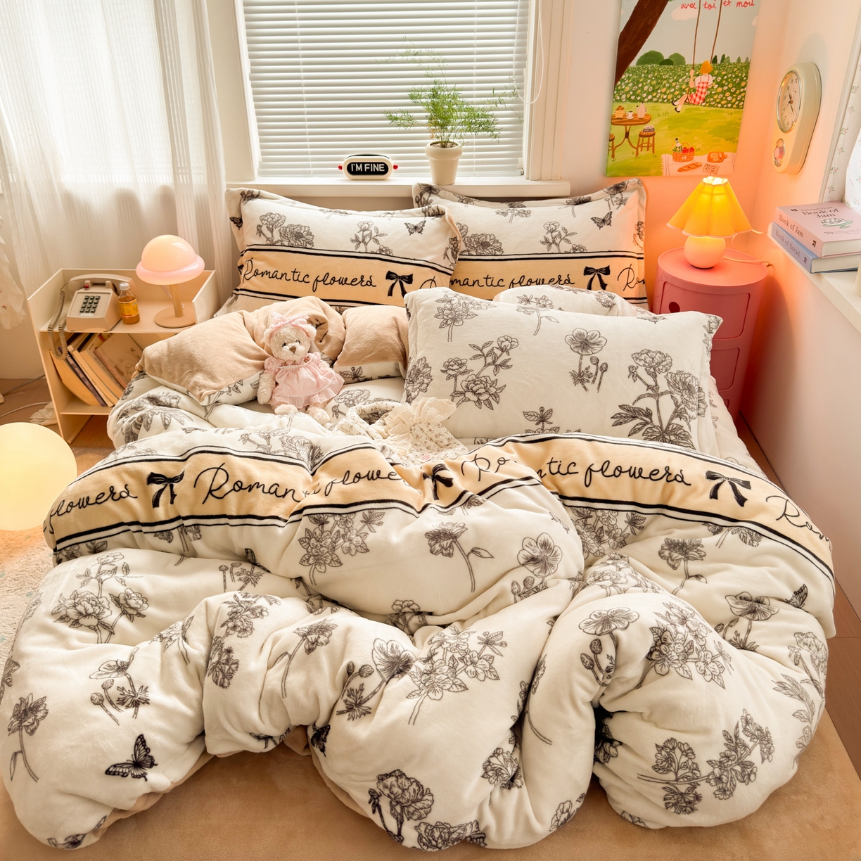 91家纺网 家纺一手货源 找家纺 铭宣 2025新款高克重牛奶绒印花保暖四件套床单床笠单被套款 一帘幽梦