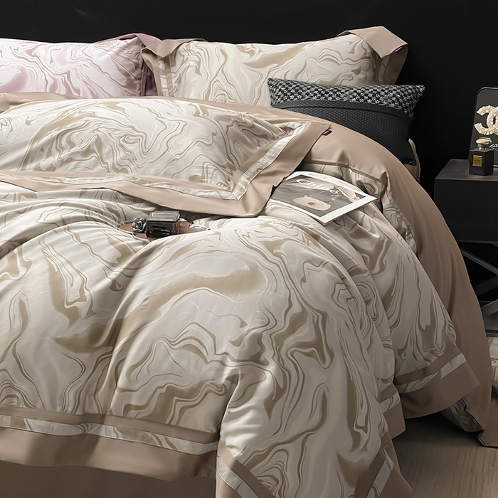 91家纺网 家纺一手货源 找家纺 2025新款高端A类长绒棉夹棉床盖床笠四件套全棉纯棉纯色绗绣四季款保护罩高级感床上用品 时漫-莉诺咖