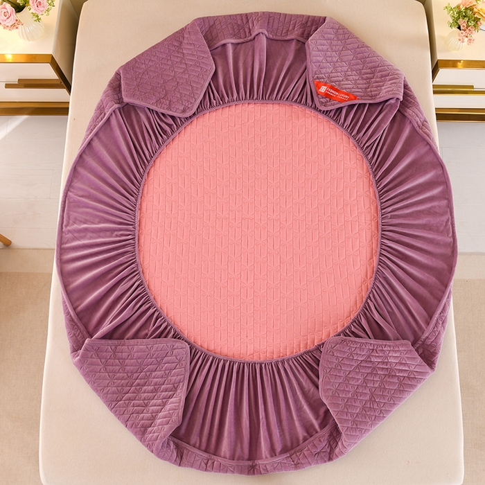 91家纺网 家纺一手货源 找家纺 栩裕纺织 2025新款亲肤绒夹棉保暖床笠 香芋紫