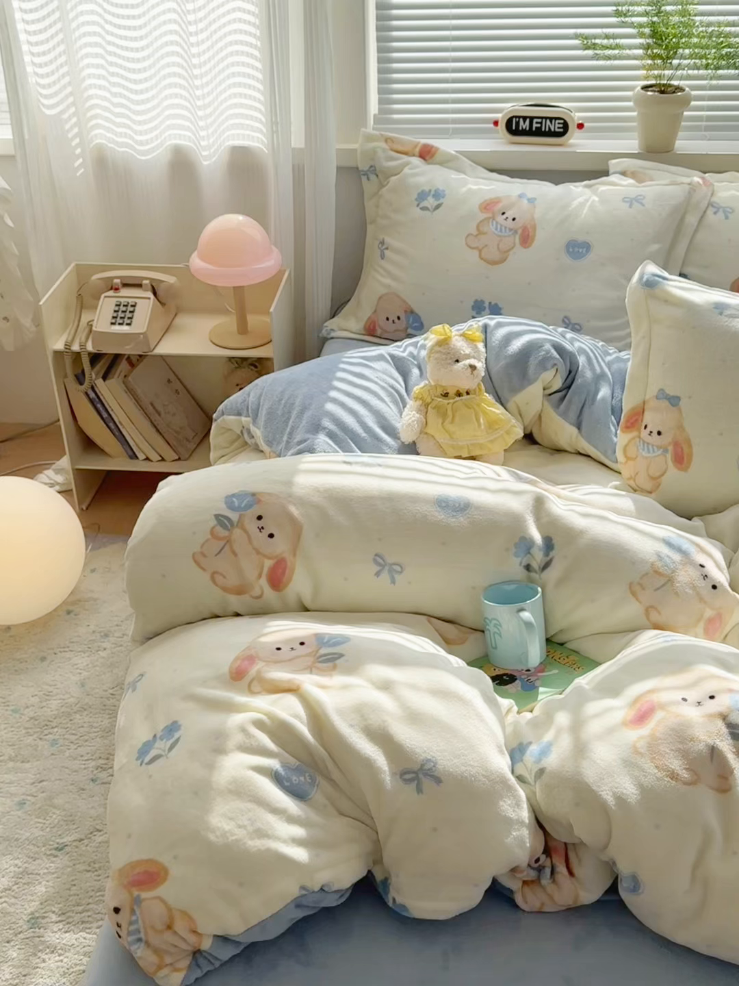 91家纺网 家纺一手货源 找家纺 铭宣 2025新款高克重牛奶绒印花保暖四件套床单床笠单被套款 郁金香小兔