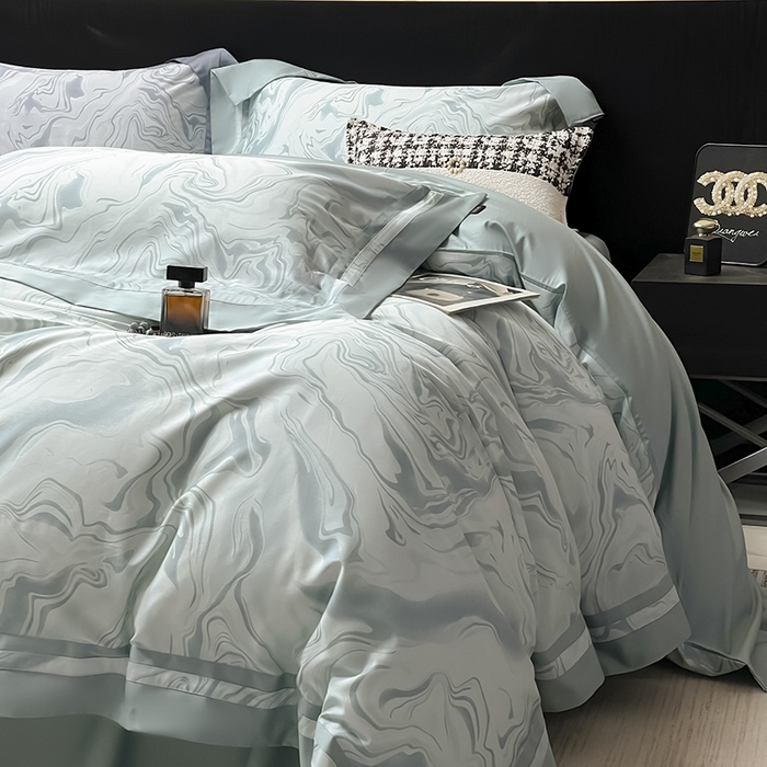 91家纺网 家纺一手货源 找家纺 2025新款高端A类长绒棉夹棉床盖床笠四件套全棉纯棉纯色绗绣四季款保护罩高级感床上用品 时漫-月石绿