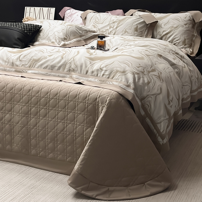 91家纺网 家纺一手货源 找家纺 （总）2025新款高端A类长绒棉夹棉床盖床笠四件套全棉纯棉纯色绗绣四季款保护罩高级感床上用品