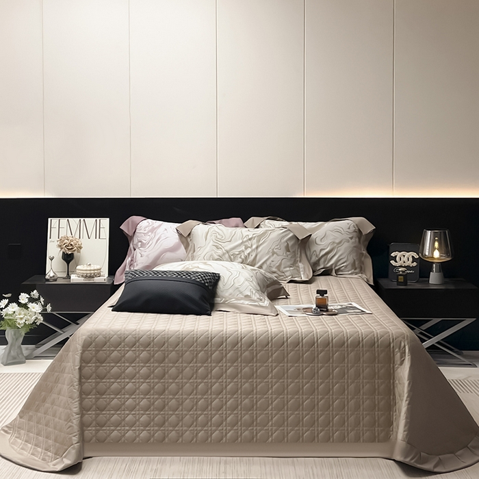 91家纺网 家纺一手货源 找家纺 （总）2025新款高端A类长绒棉夹棉床盖床笠四件套全棉纯棉纯色绗绣四季款保护罩高级感床上用品