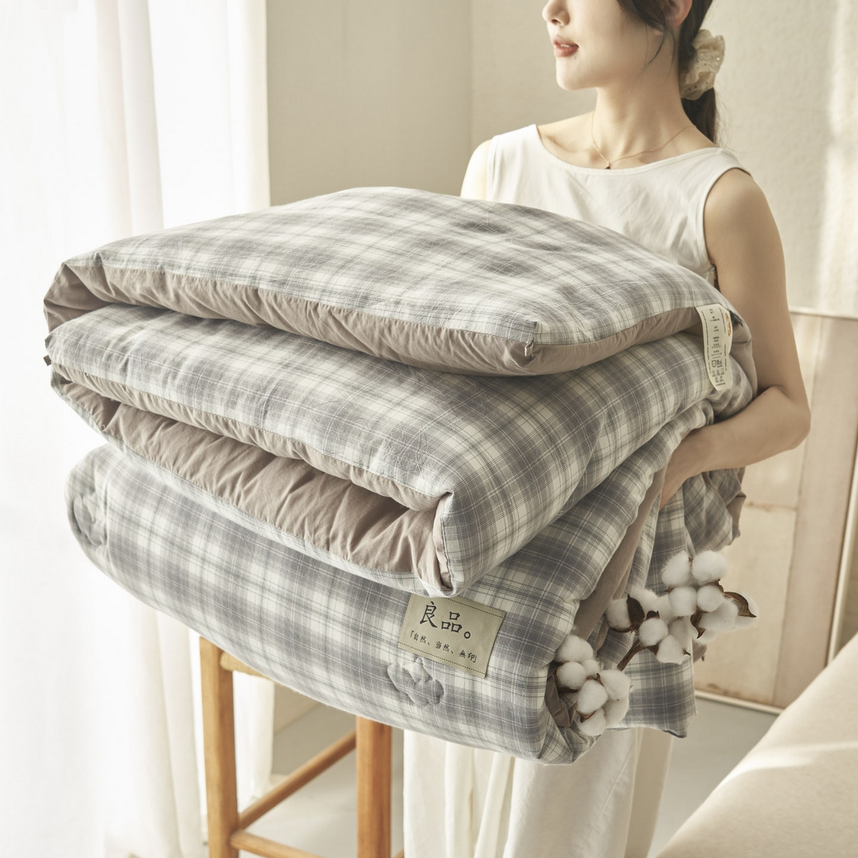 91家纺网 家纺一手货源 找家纺 子由家居 2025新款无印风100%新疆棉花被被子被芯 无印风-简约格调