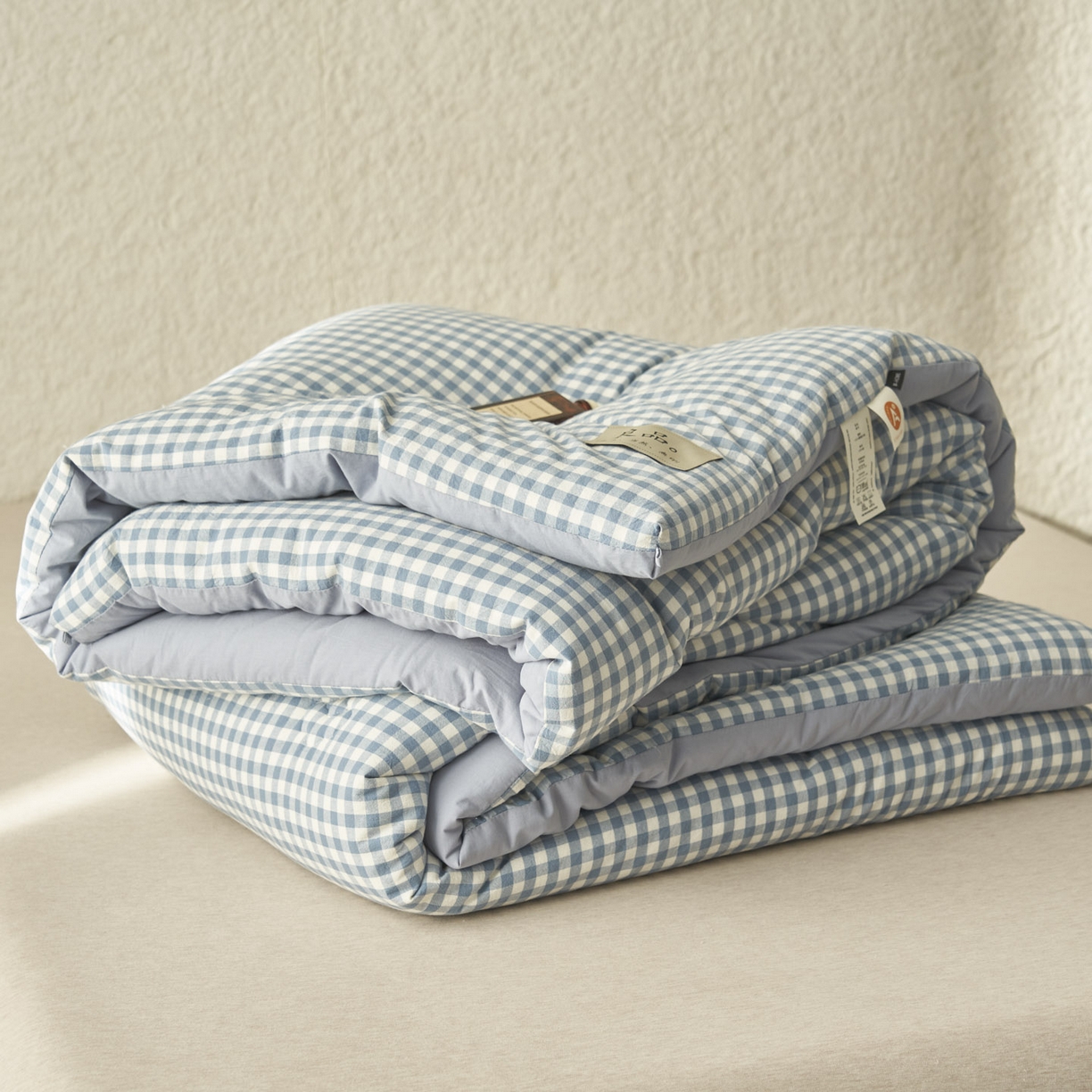 91家纺网 家纺一手货源 找家纺 子由家居 2025新款无印风100%新疆棉花被被子被芯 无印风-天蓝小格