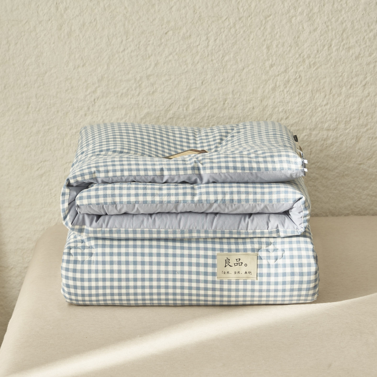 91家纺网 家纺一手货源 找家纺 子由家居 2025新款无印风100%新疆棉花被被子被芯 无印风-天蓝小格