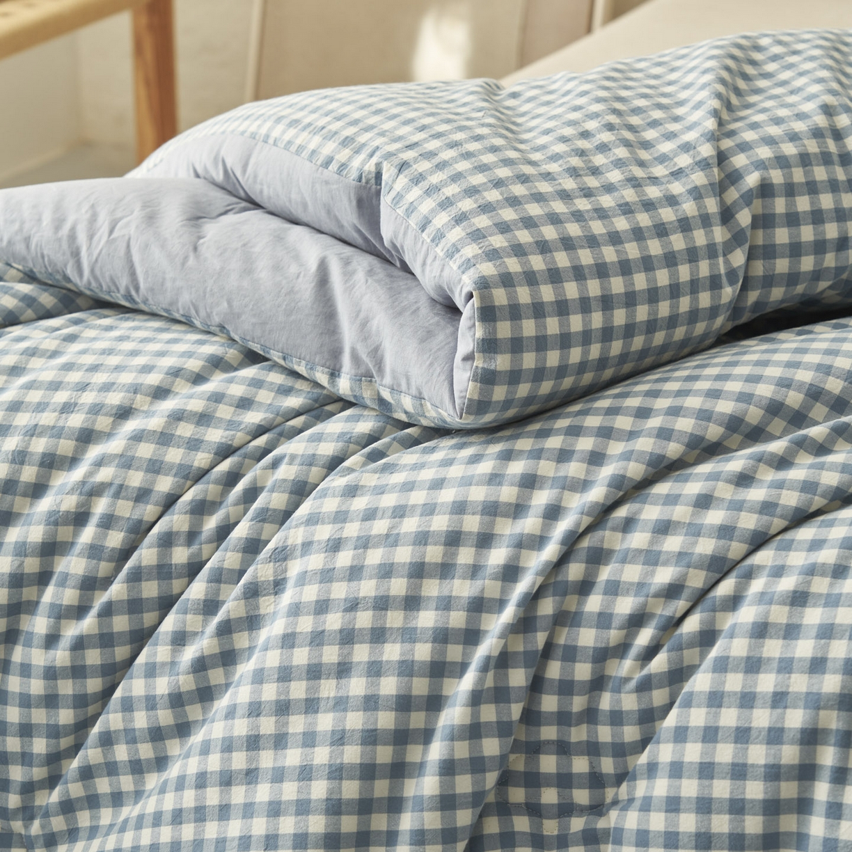 91家纺网 家纺一手货源 找家纺 子由家居 2025新款无印风100%新疆棉花被被子被芯 无印风-天蓝小格