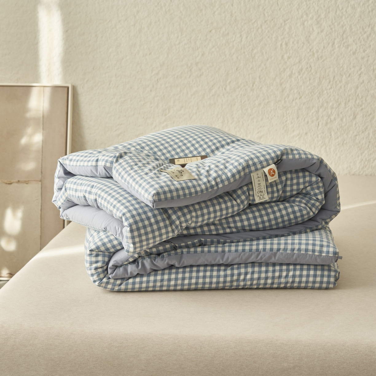 91家纺网 家纺一手货源 找家纺 子由家居 2025新款无印风100%新疆棉花被被子被芯 无印风-天蓝小格