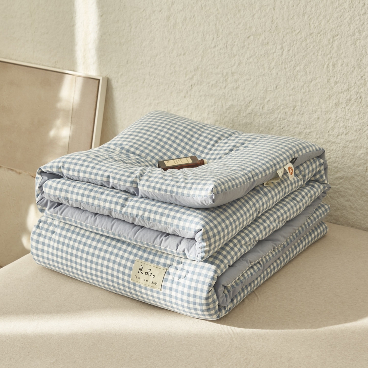 91家纺网 家纺一手货源 找家纺 子由家居 2025新款无印风100%新疆棉花被被子被芯 无印风-天蓝小格