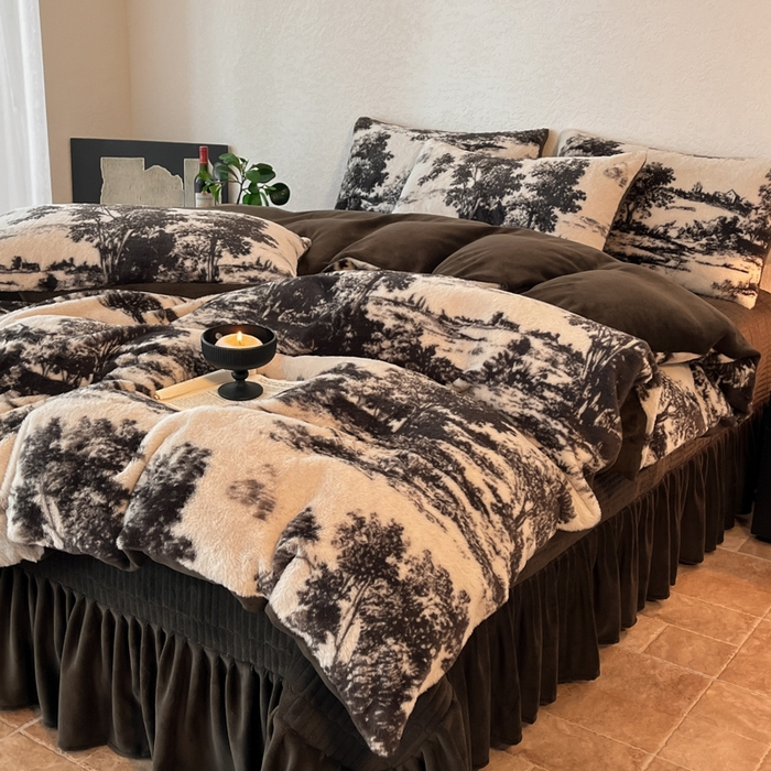 91家纺网 家纺一手货源 找家纺 （总）子曰 2025新款美拉德高克重兔绒牛奶绒床盖款四件套