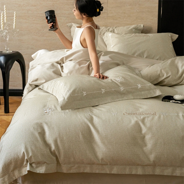 91家纺网 家纺一手货源 找家纺 红番天家居馆 （控价）2025新款全棉云柔棉磨毛+磨毛肌理纹+工艺款四件套-岚蝶（每款供货价的基础上一切活动券后+100） 岚蝶 山岚