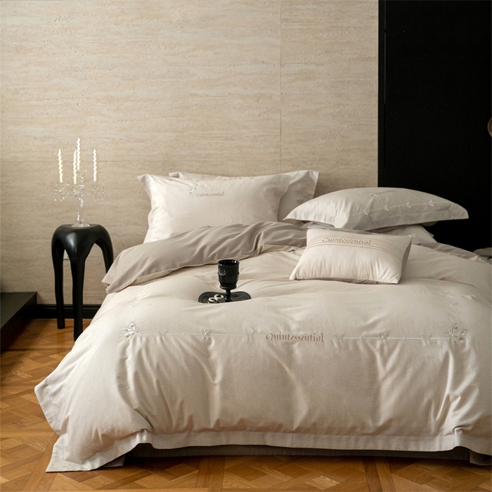 91家纺网 家纺一手货源 找家纺 红番天家居馆 （控价）2025新款全棉云柔棉磨毛+磨毛肌理纹+工艺款四件套-岚蝶（每款供货价的基础上一切活动券后+100） 岚蝶 杏子灰