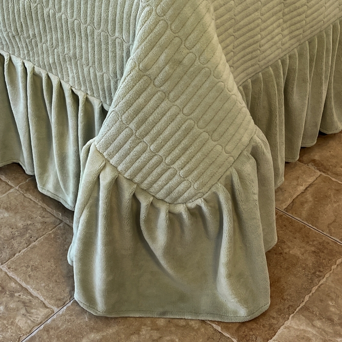 91家纺网 家纺一手货源 找家纺 子曰 2025新款美拉德高克重兔绒牛奶绒床盖款四件套 简约款-蝶舞绿