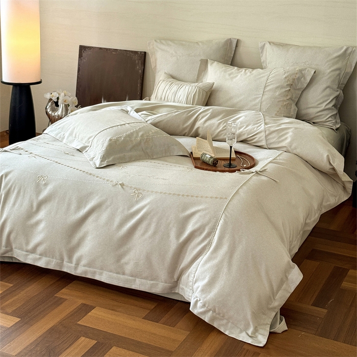 91家纺网 家纺一手货源 找家纺 （总）红番天家居馆 （控价）2025新款全棉云柔棉磨毛+磨毛肌理纹+工艺款四件套-珠光（每款供货价的基础上一切活动券后+100）