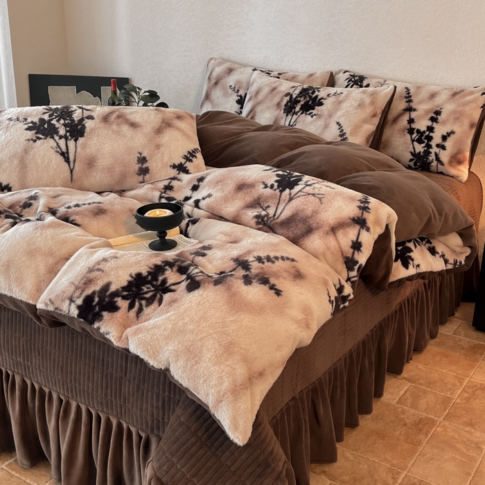 子曰 2025新款美拉德高克重兔绒牛奶绒床盖款四件套 简约款-风情