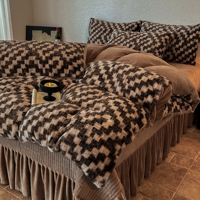 子曰 2025新款美拉德高克重兔绒牛奶绒床盖款四件套 简约款-格调