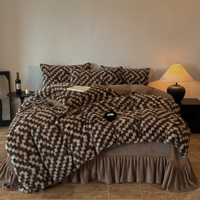 91家纺网 家纺一手货源 找家纺 子曰 2025新款美拉德高克重兔绒牛奶绒床盖款四件套 简约款-格调