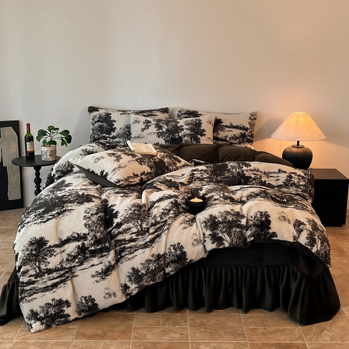 91家纺网 家纺一手货源 找家纺 子曰 2025新款美拉德高克重兔绒牛奶绒床盖款四件套 简约款-赫本