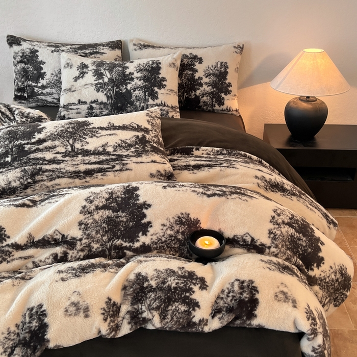 91家纺网 家纺一手货源 找家纺 子曰 2025新款美拉德高克重兔绒牛奶绒床盖款四件套 简约款-赫本