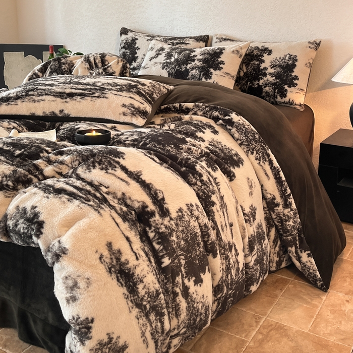 91家纺网 家纺一手货源 找家纺 子曰 2025新款美拉德高克重兔绒牛奶绒床盖款四件套 简约款-赫本