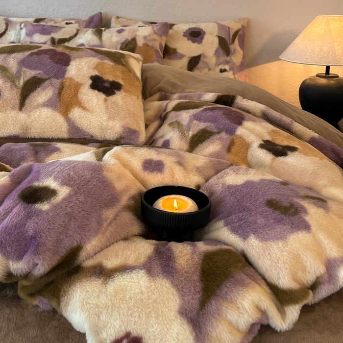 91家纺网 家纺一手货源 找家纺 子曰 2025新款美拉德高克重兔绒牛奶绒床盖款四件套 简约款-花海紫