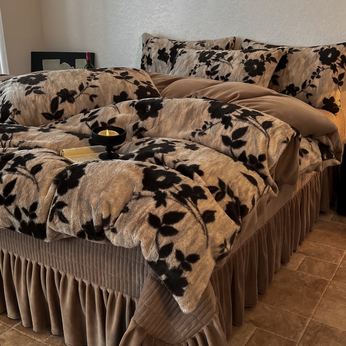 子曰 2025新款美拉德高克重兔绒牛奶绒床盖款四件套 简约款-花语