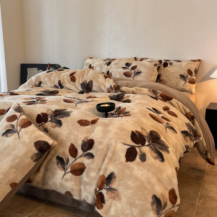 91家纺网 家纺一手货源 找家纺 子曰 2025新款美拉德高克重兔绒牛奶绒床盖款四件套 简约款-曼丽