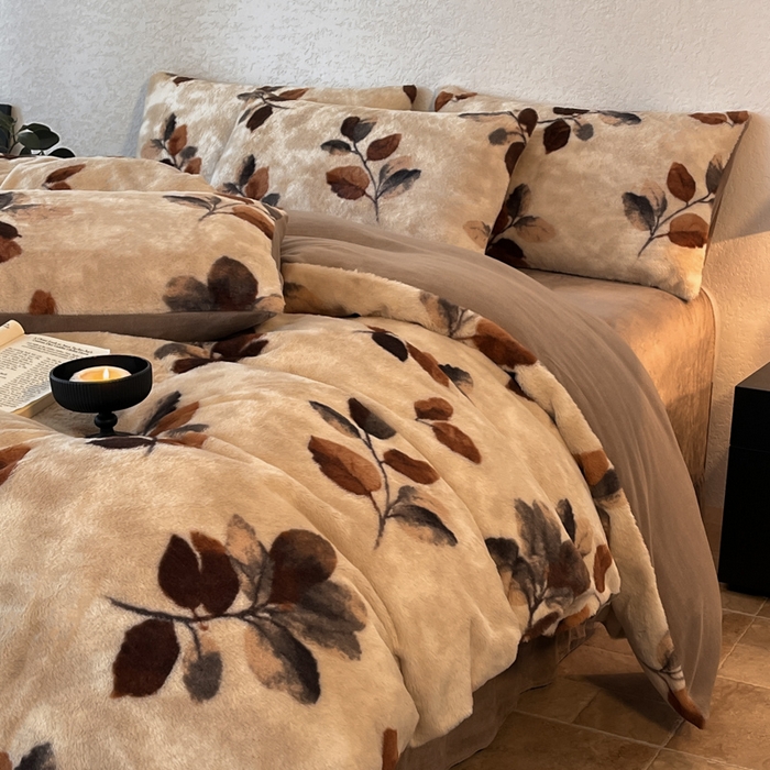 91家纺网 家纺一手货源 找家纺 子曰 2025新款美拉德高克重兔绒牛奶绒床盖款四件套 简约款-曼丽