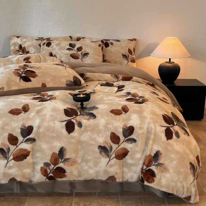 91家纺网 家纺一手货源 找家纺 子曰 2025新款美拉德高克重兔绒牛奶绒床盖款四件套 简约款-曼丽