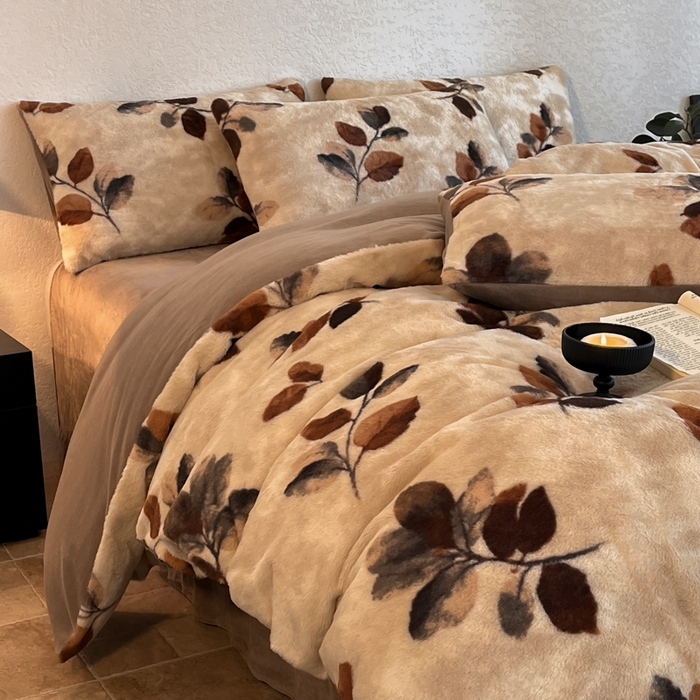 91家纺网 家纺一手货源 找家纺 子曰 2025新款美拉德高克重兔绒牛奶绒床盖款四件套 简约款-曼丽