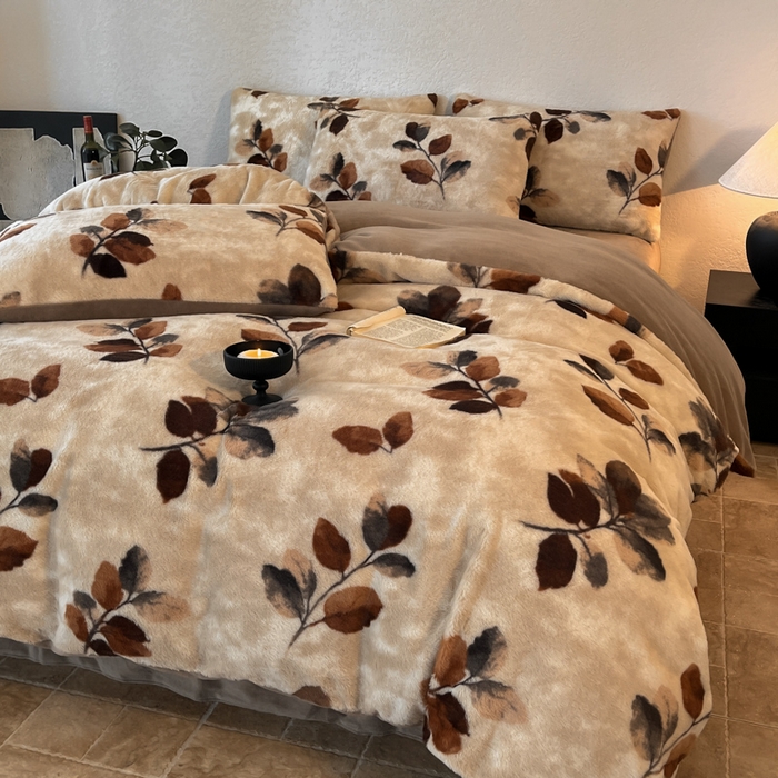 91家纺网 家纺一手货源 找家纺 子曰 2025新款美拉德高克重兔绒牛奶绒床盖款四件套 简约款-曼丽