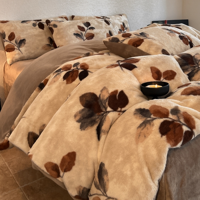 91家纺网 家纺一手货源 找家纺 子曰 2025新款美拉德高克重兔绒牛奶绒床盖款四件套 简约款-曼丽