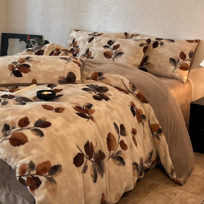 91家纺网 家纺一手货源 找家纺 子曰 2025新款美拉德高克重兔绒牛奶绒床盖款四件套 简约款-曼丽