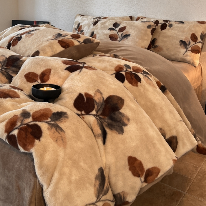 91家纺网 家纺一手货源 找家纺 子曰 2025新款美拉德高克重兔绒牛奶绒床盖款四件套 简约款-曼丽