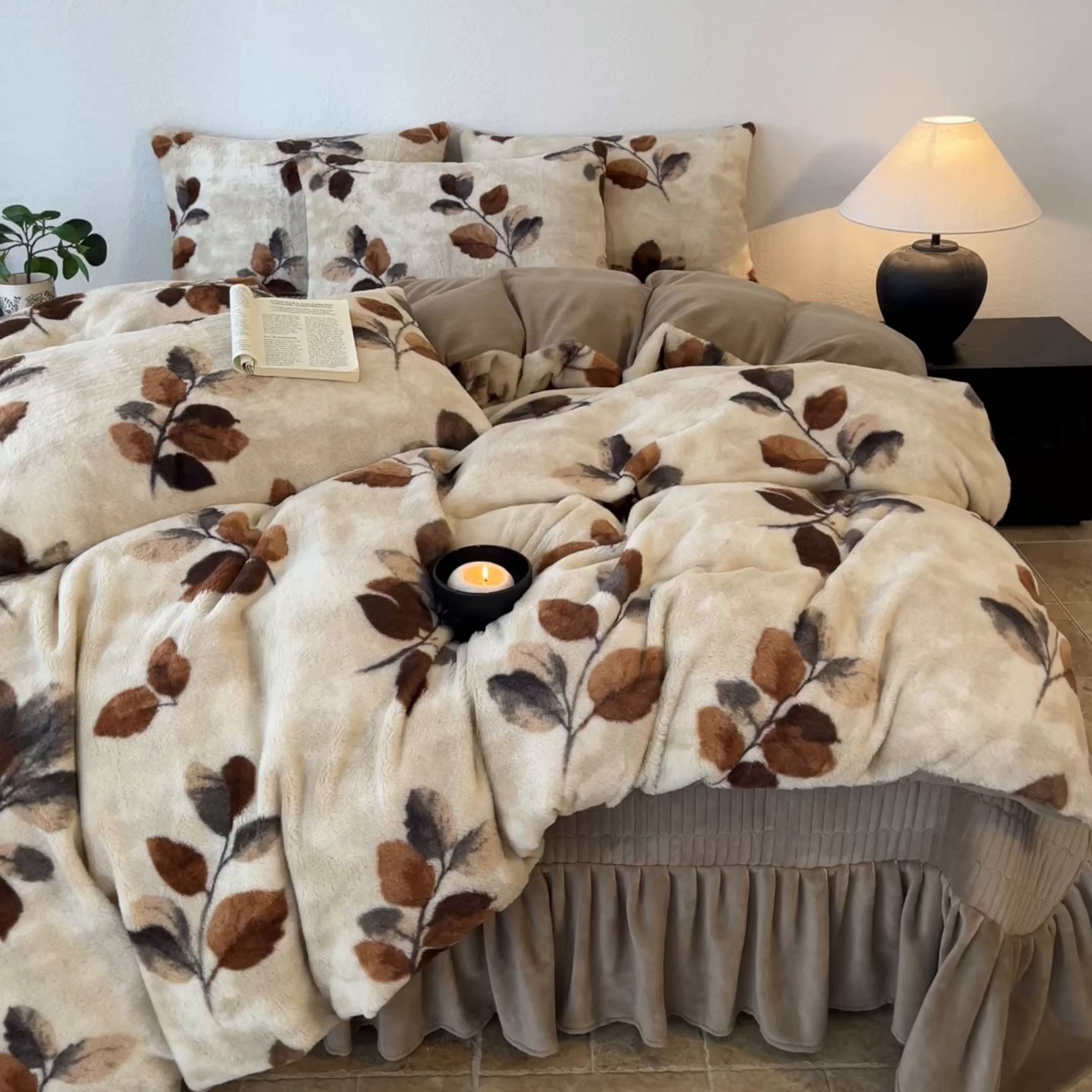 91家纺网 家纺一手货源 找家纺 子曰 2025新款美拉德高克重兔绒牛奶绒床盖款四件套 简约款-曼丽